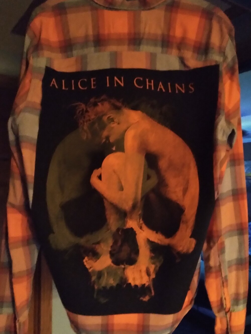 Upcycled Flannel Shirt W/ Custom ALICE IN CHAINS back Patch